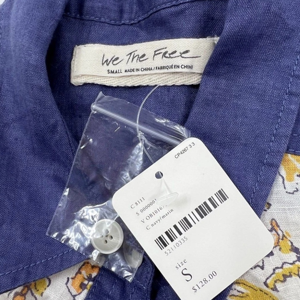 We The Free Moroccan Midnight Buttondown Top Navy Combo sz S NWT $128R - Picture 6 of 6